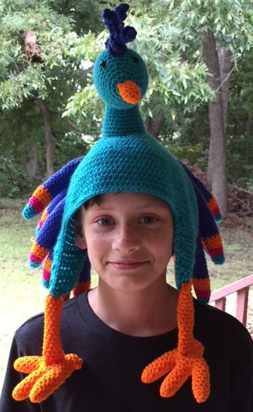 Birdbrain Peacock Hat Crochet Pattern by Sharpin Designs