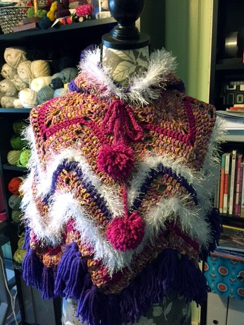 Owl Poncho crocheted by Sharpin Designs
