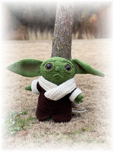 Baby Yoda crocheted by Sharpin Designs