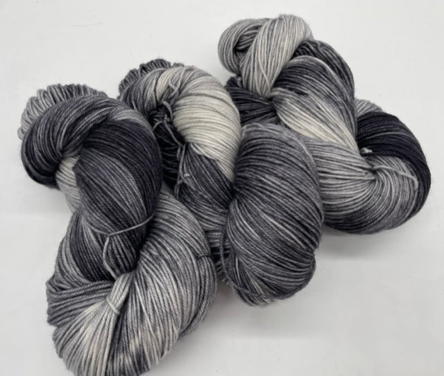 Friday Night Fibers - Galway Grey Fingering Weight Hand Painted Hand Dyed Yarn
