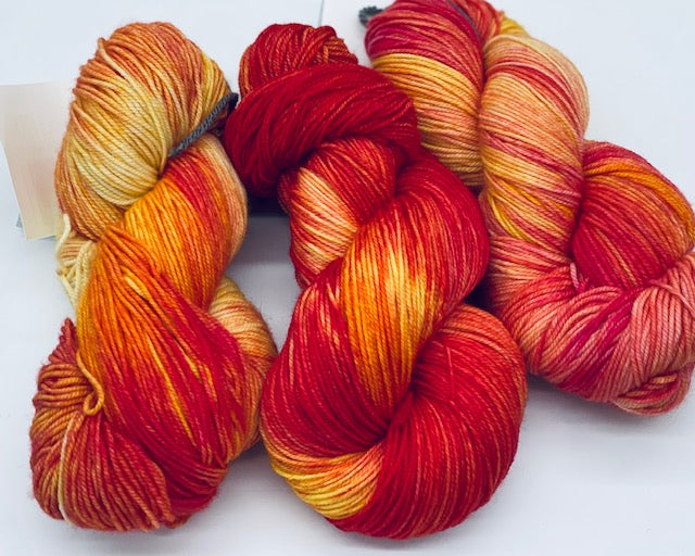 Friday Night Fibers - Tequila Sunrise Fingering Weight Hand Painted Hand Dyed Yarn