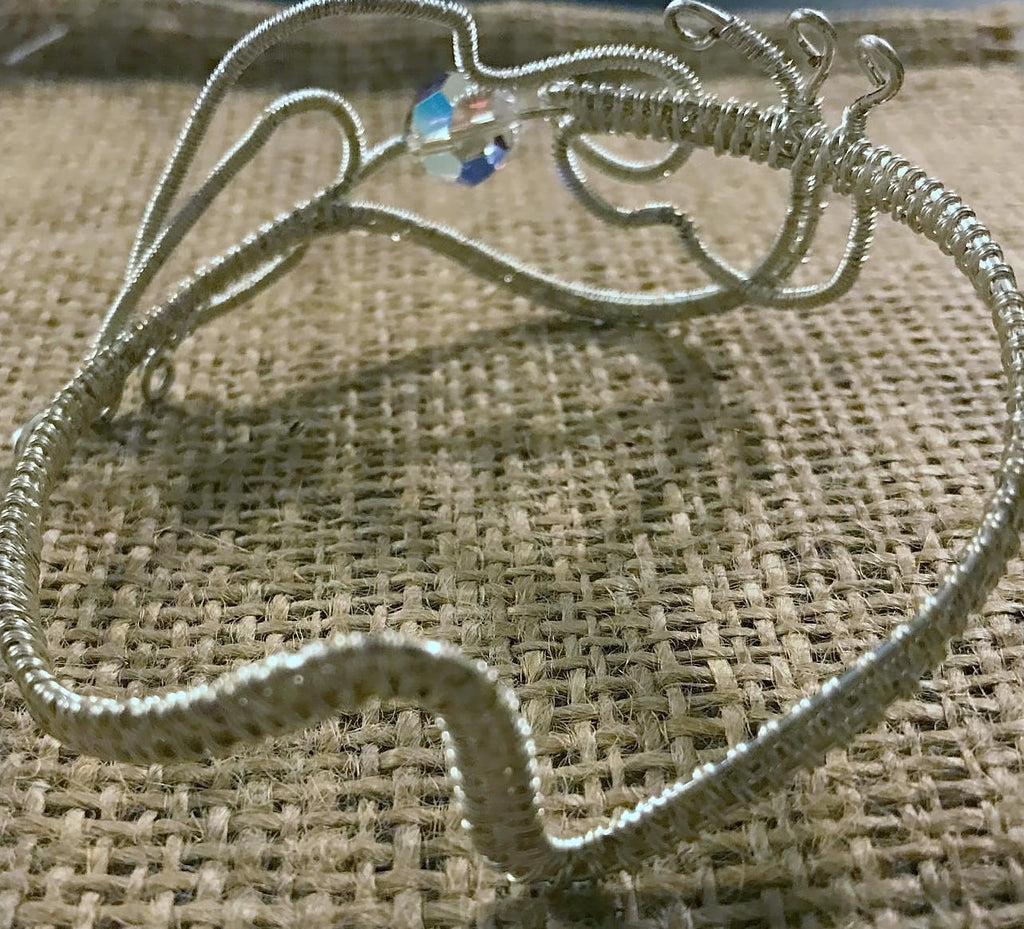 Wire Wrapped Bracelet with Silver Wire and AB Round Crystal