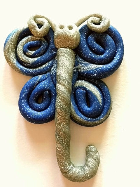 Portuguese Knitting Pin- Magnetic - Made for Portuguese Knitting - Blue and Silver Butterfly